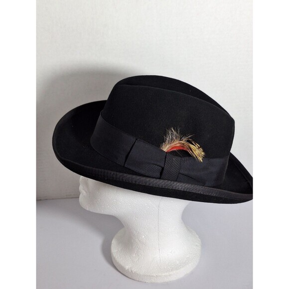 Vtg Roberto Collection Bonner 100% Wool Black Felt Fedora Mens Sz M Made In USA - Picture 3 of 9